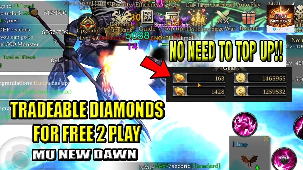 How to obtain Tradable Diamonds, NO TOP-UP (100% Free 2 Play) - MU New Dawn