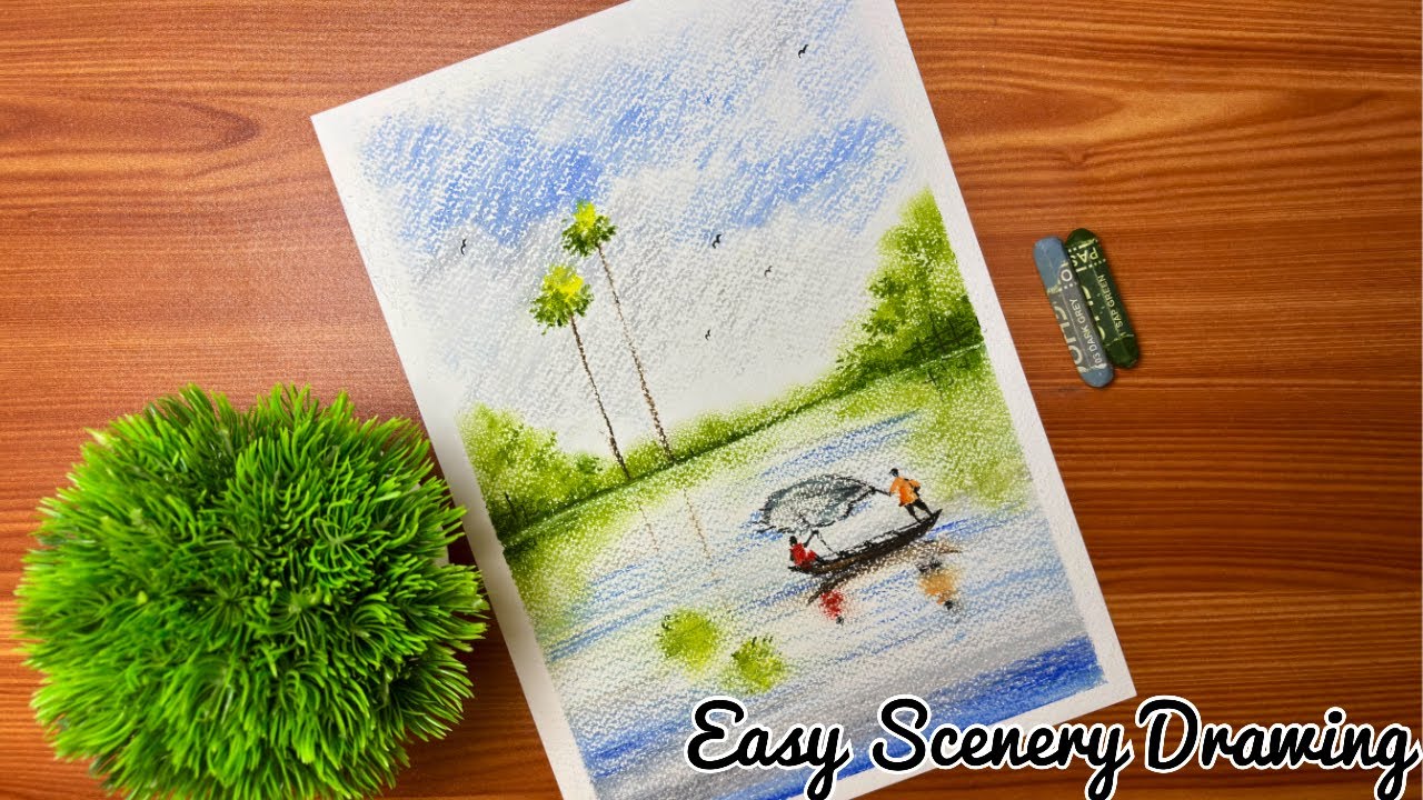 How to Draw Scenery | Easy Oil Pastels Drawing for Beginners #oilpasteldrawing #art #drawing 