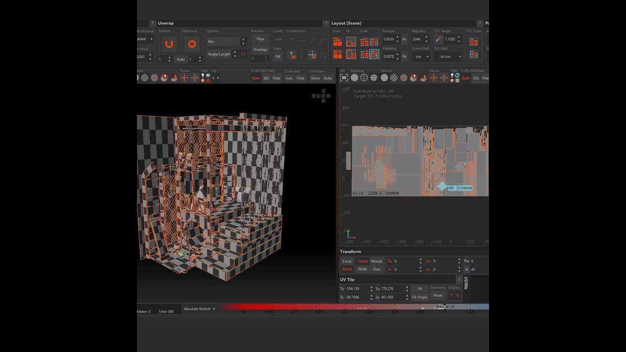 The process of unwrapping in RizomUV