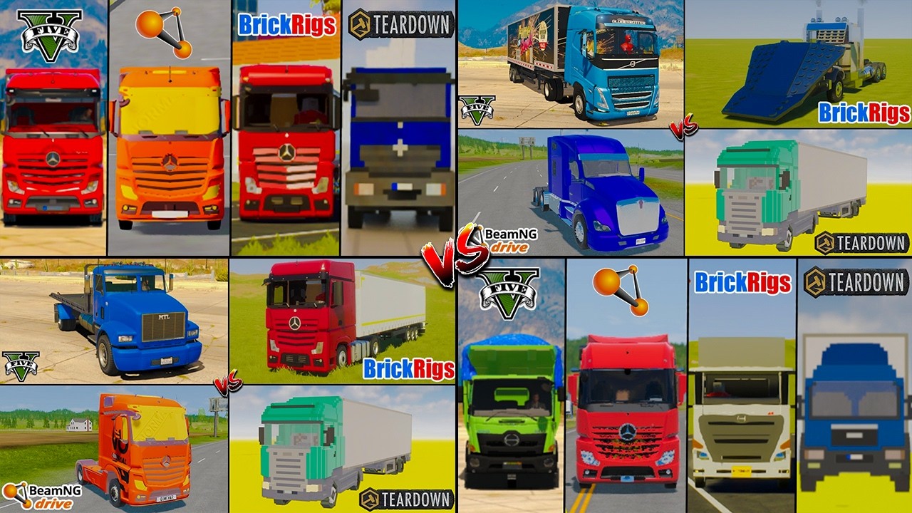 RAMP VS MAN VS HINO VS ACTROS TRUCK IN GTA 5 VS TEARDOWN VS BEAMNG -WHICH IS BEST ?