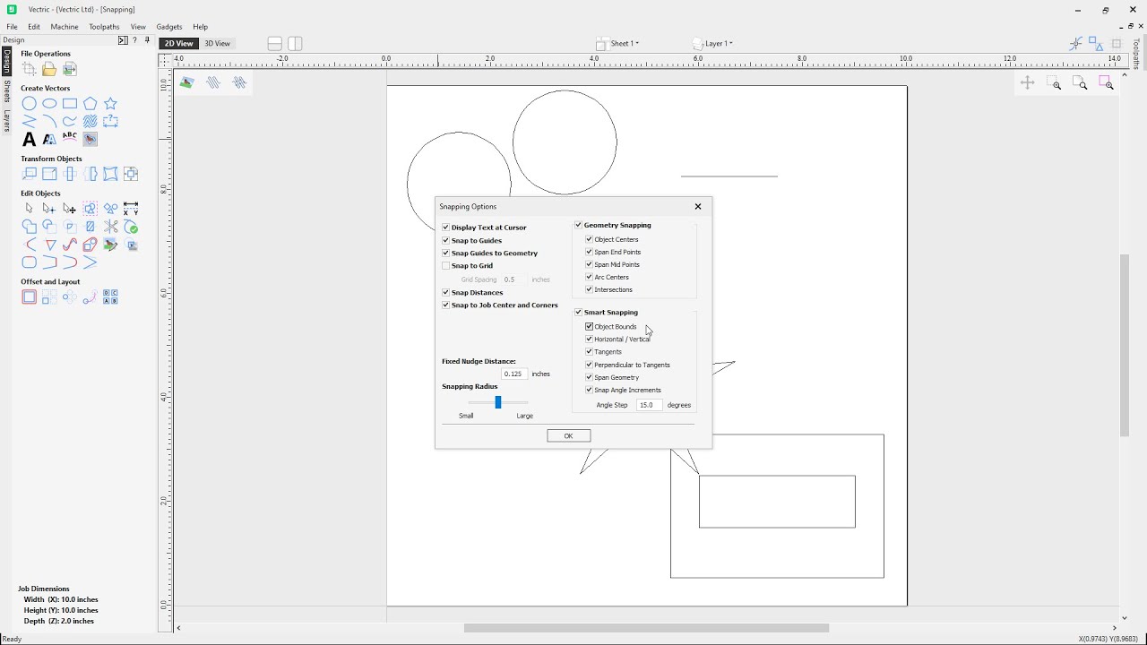 How to use the snapping options in Vectric software | Transforming Objects | V12 Tutorials