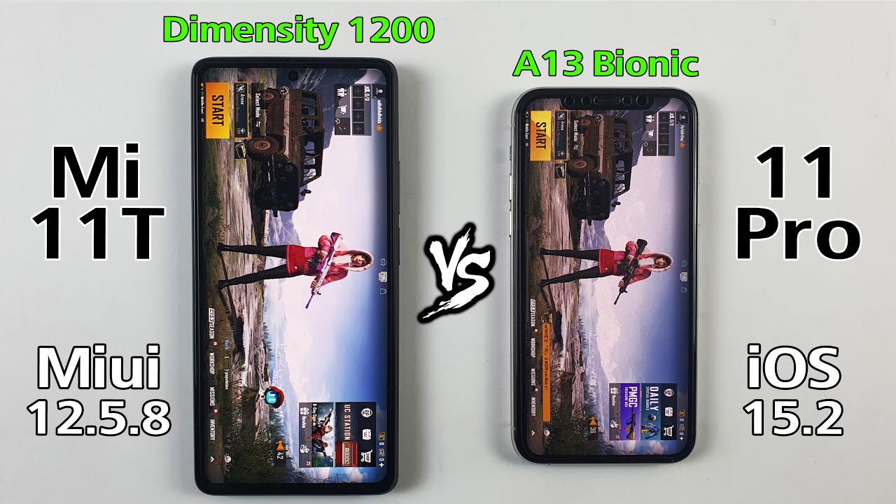 Mi 11T vs iPhone 11 Pro PUBG TEST - After iOS 15.2 | Dimensity 1200 vs A13 Bionic PUBG TEST