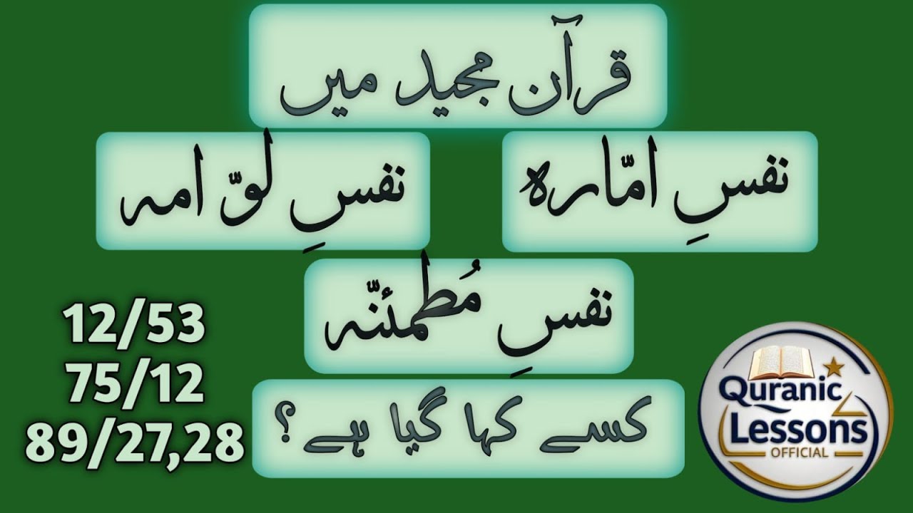 QURAN MAI NAFS E AMMARA, NAFS E LAWWAMA, AUR NAFS E MUTMAINNA KISAY KAHA GAYA HAY?امارە،لوامە،مطمئنە