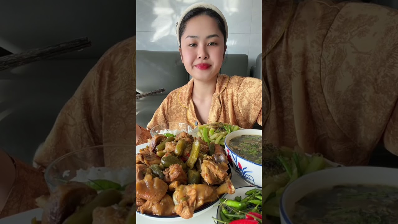 Cơm gà kho dưa muối và canh chua lá giang #dungthichan #mukbang #food 