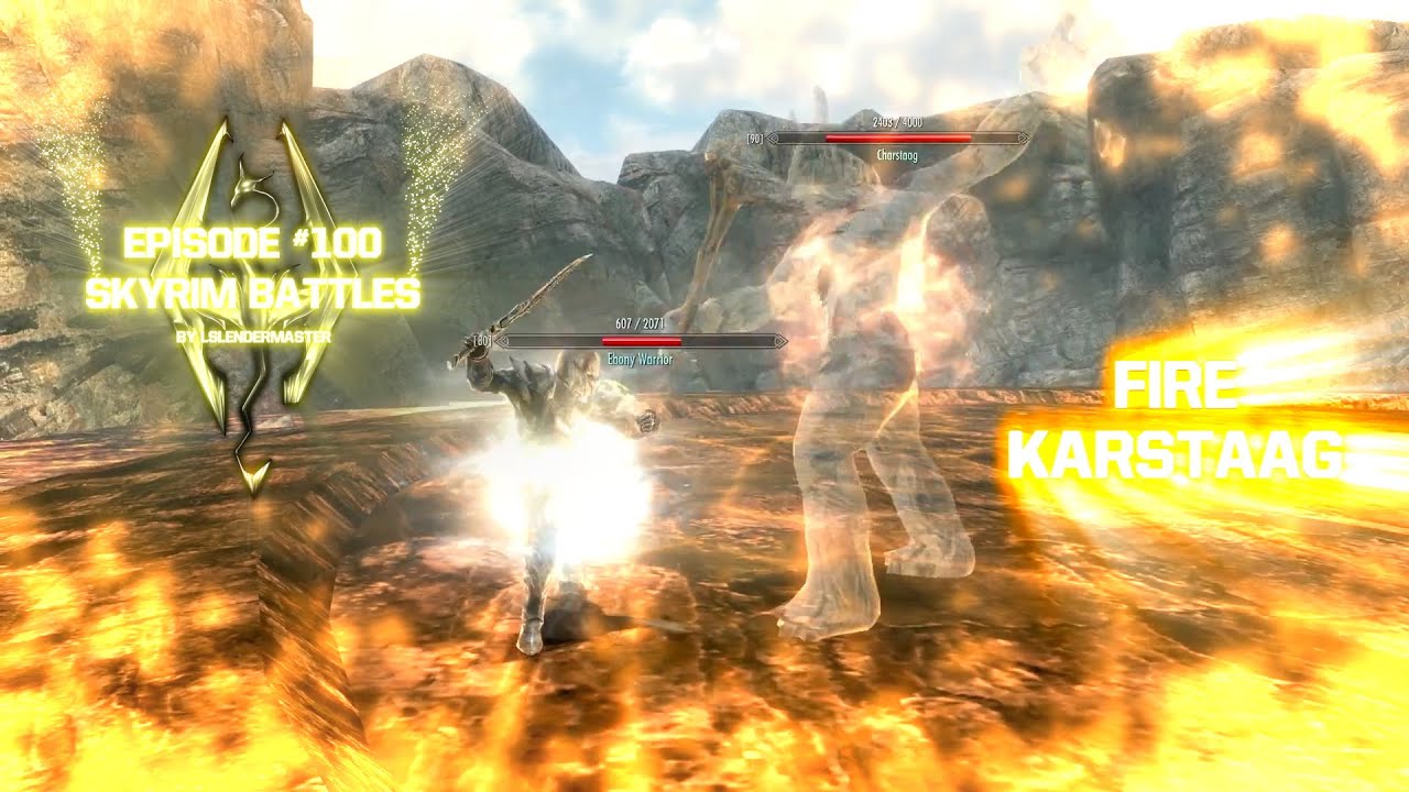 Skyrim Battles - Fire Karstaag vs. Vampires, Legendary Dragon, Ebony Warrior, and more