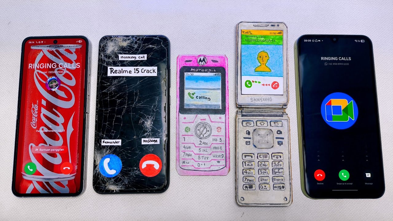 Galaxy flip6 Coca-Cola vs Realme 15 Crack vs Motorola vs Galaxy Folder vs Galaxy a15 incoming call