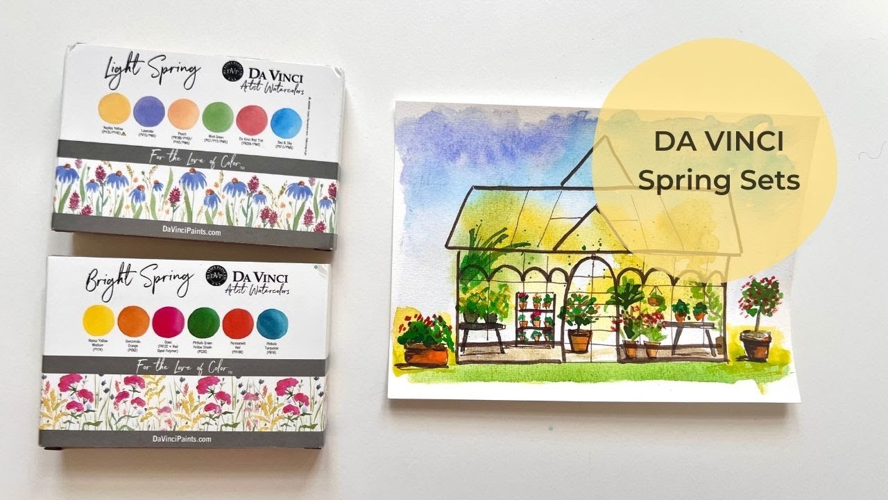 Spring Watercolor sets by Da Vinci: my review with swatches and victorian green house quick sketch.
