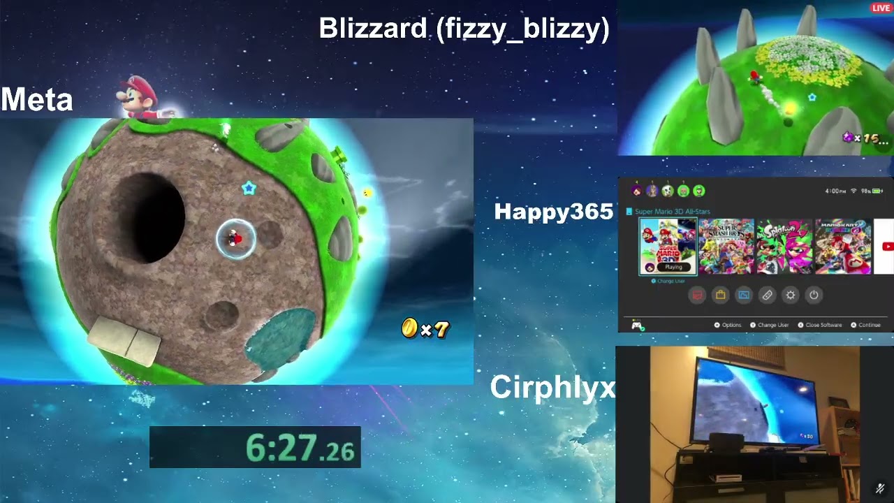 Super Mario Galaxy - 120 Star Race vs. Team BAW Part 1 [Switch]
