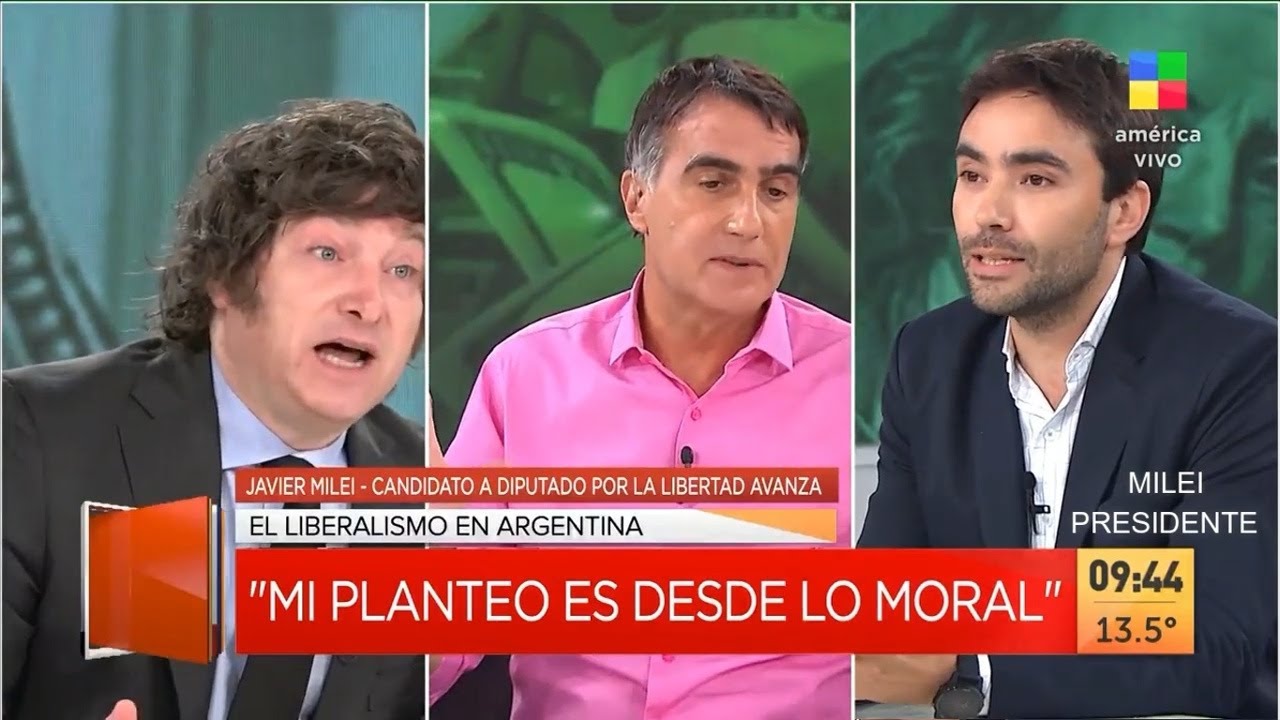 Milei se cruza con periodista que defiende al Banco Central, América TV- 22/09/21