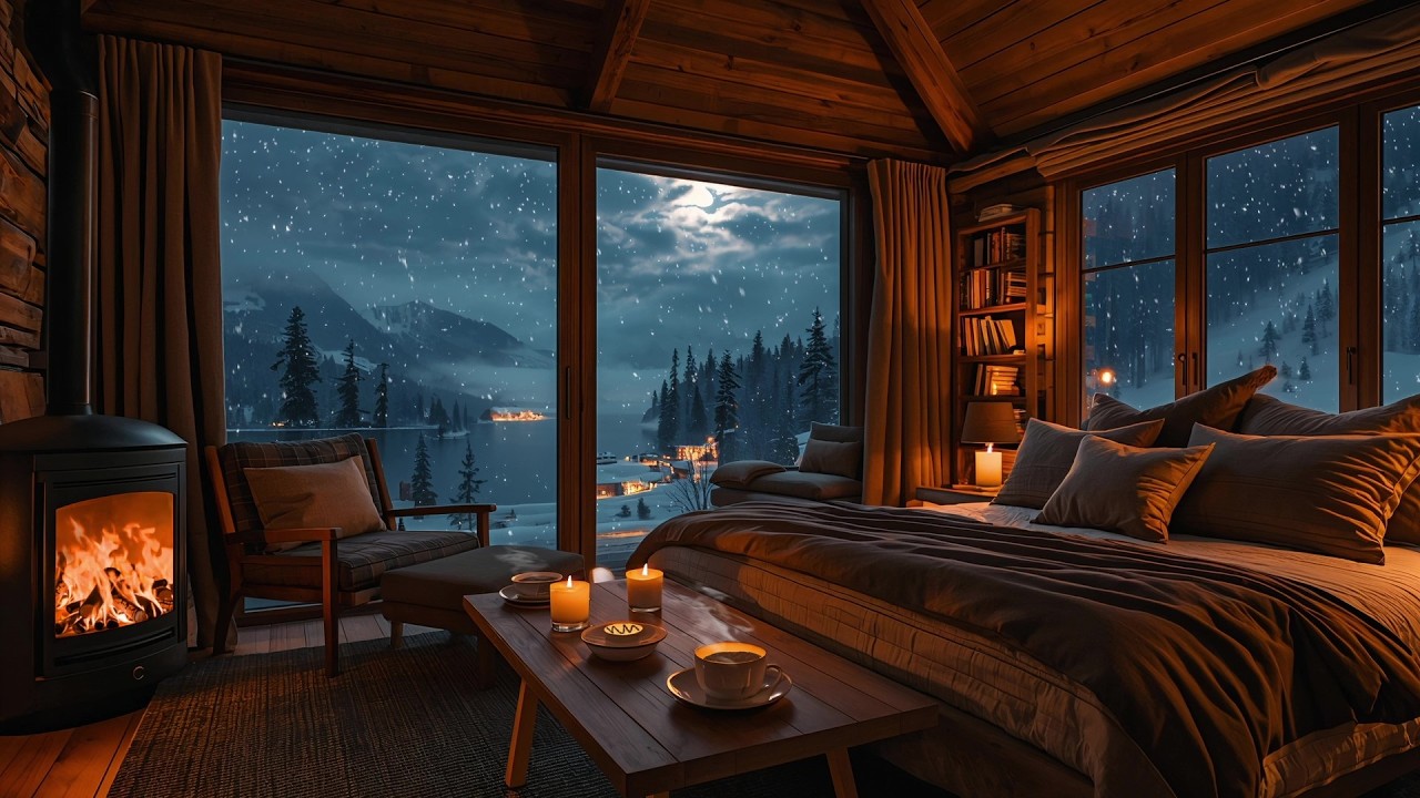 Snowy Village Atmosphere ❄️ Piano & Fireplace Warmth 🔥🎹