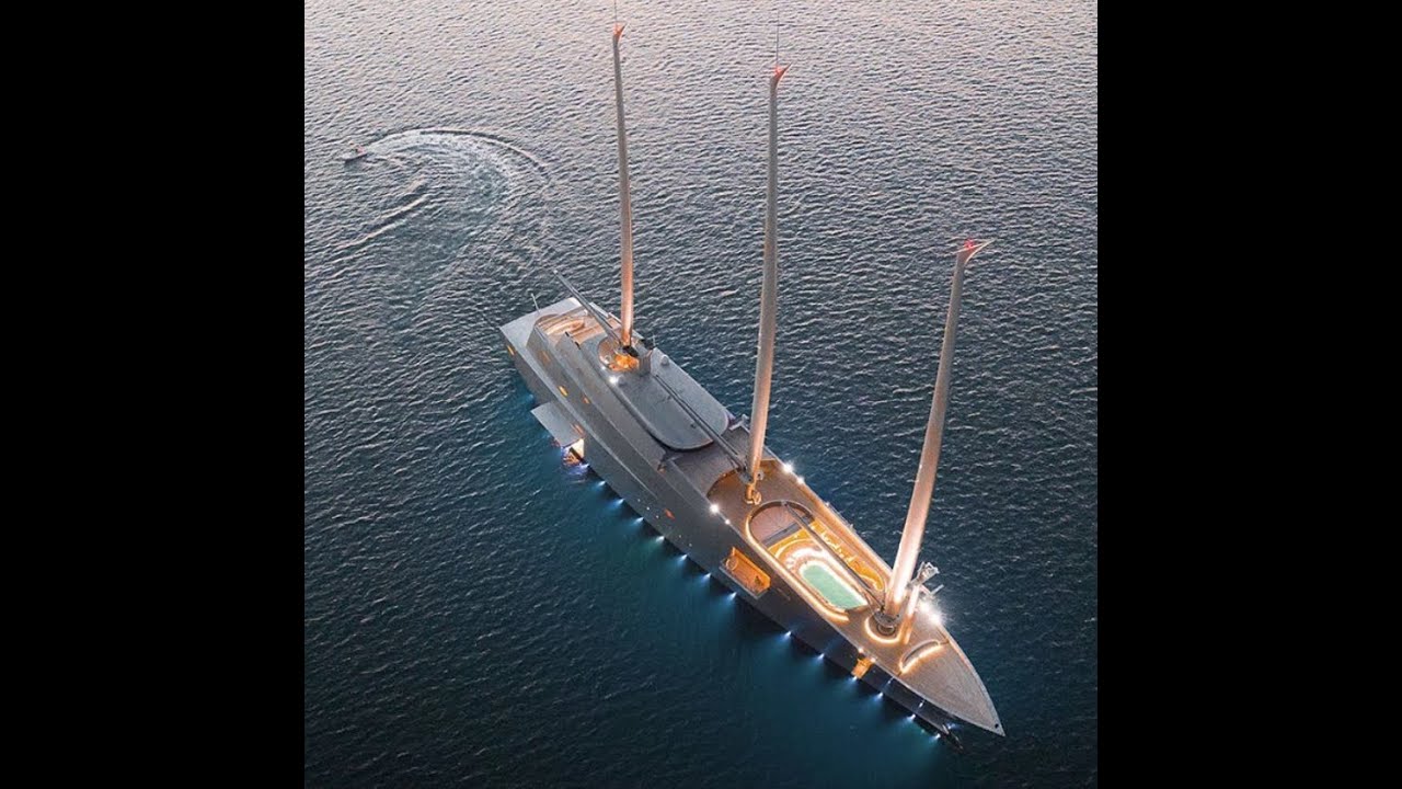 Melnichenko family boards S/Y A in Puerto Banus, World's Largest private Sailing yacht.Move 2 Spain