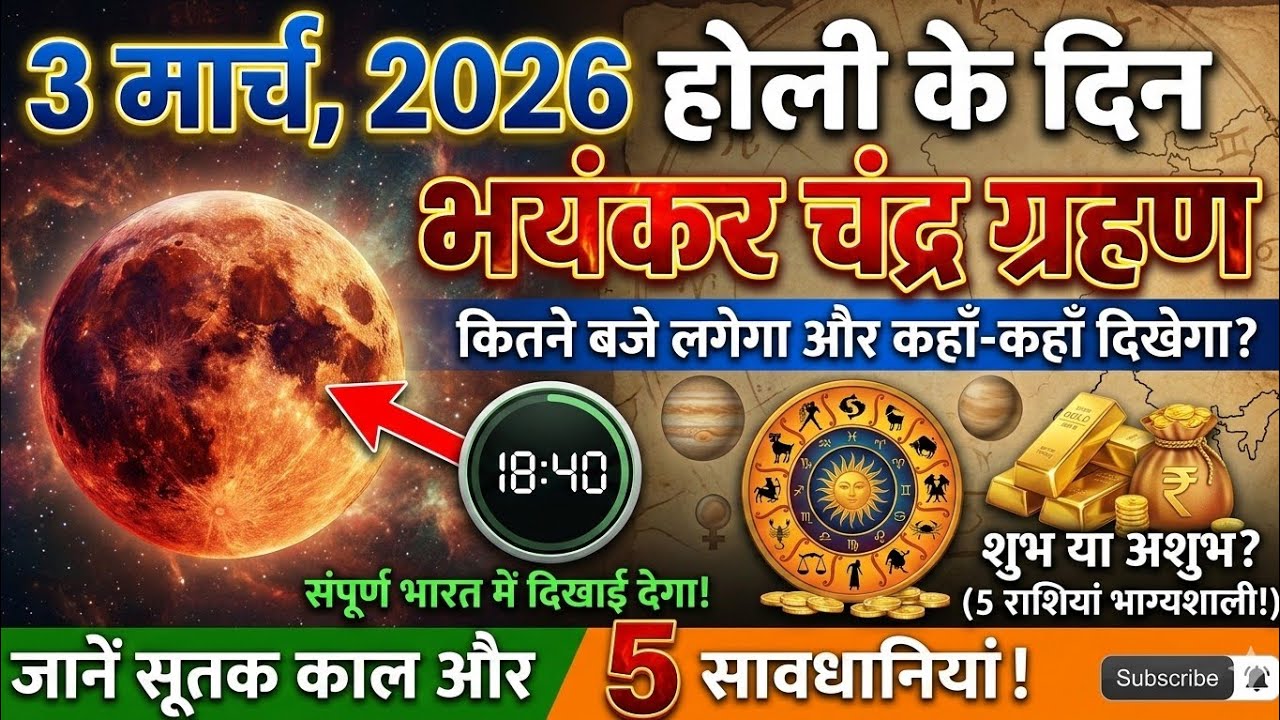 3 मार्च होली के दिन चंद्र ग्रहण कितने बजे लगेगा और जाने कहां-कहां दिखेगा - Holi Chandra Grahan 2026