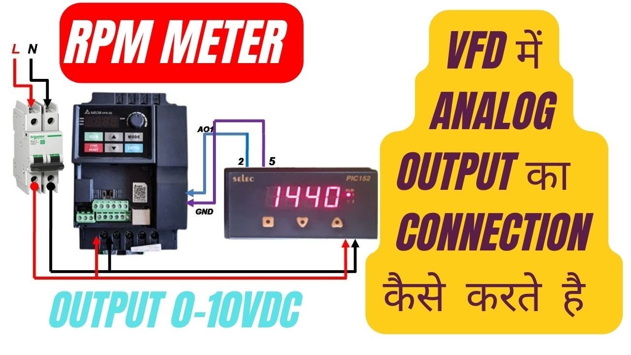 VFD analog output connection in RPM meter (hindi)