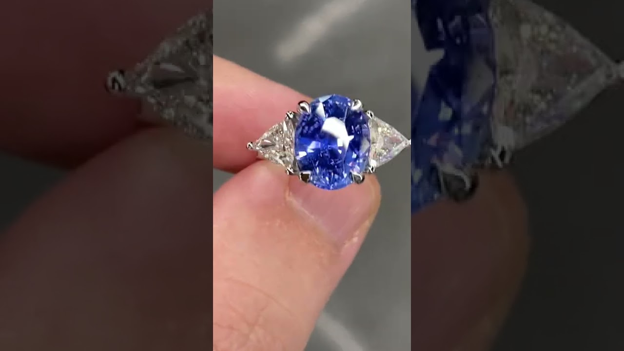 GIA Certified Unheated 6.8 Ctw Ceylon Blue Sapphire & G VVS Trillion Diamond Platinum Ring