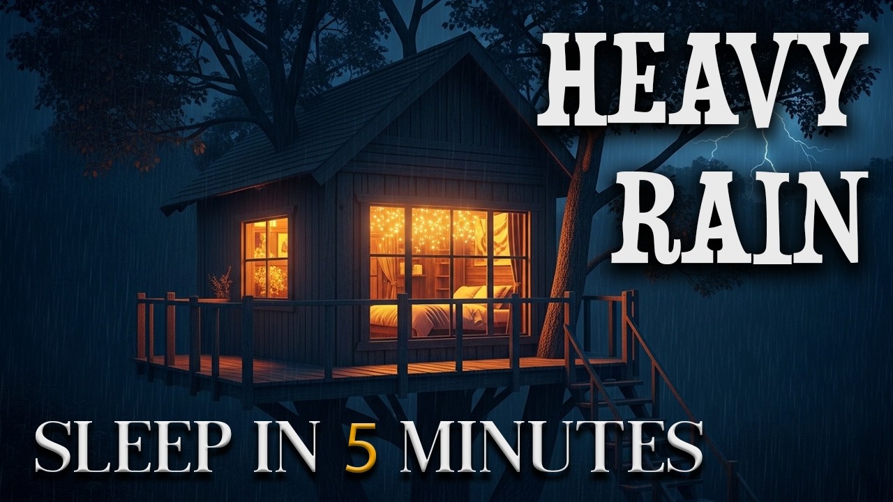 Heavy Rain & Thunder in a Cozy Treehouse 🌧️ Fall Asleep Fast | Rain Sounds for Sleep