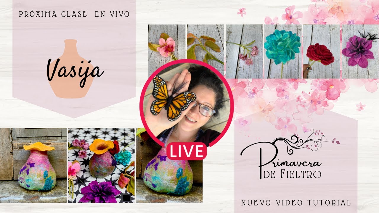 Live de Materiales Vasija en fieltro húmedo y primavera de fieltro