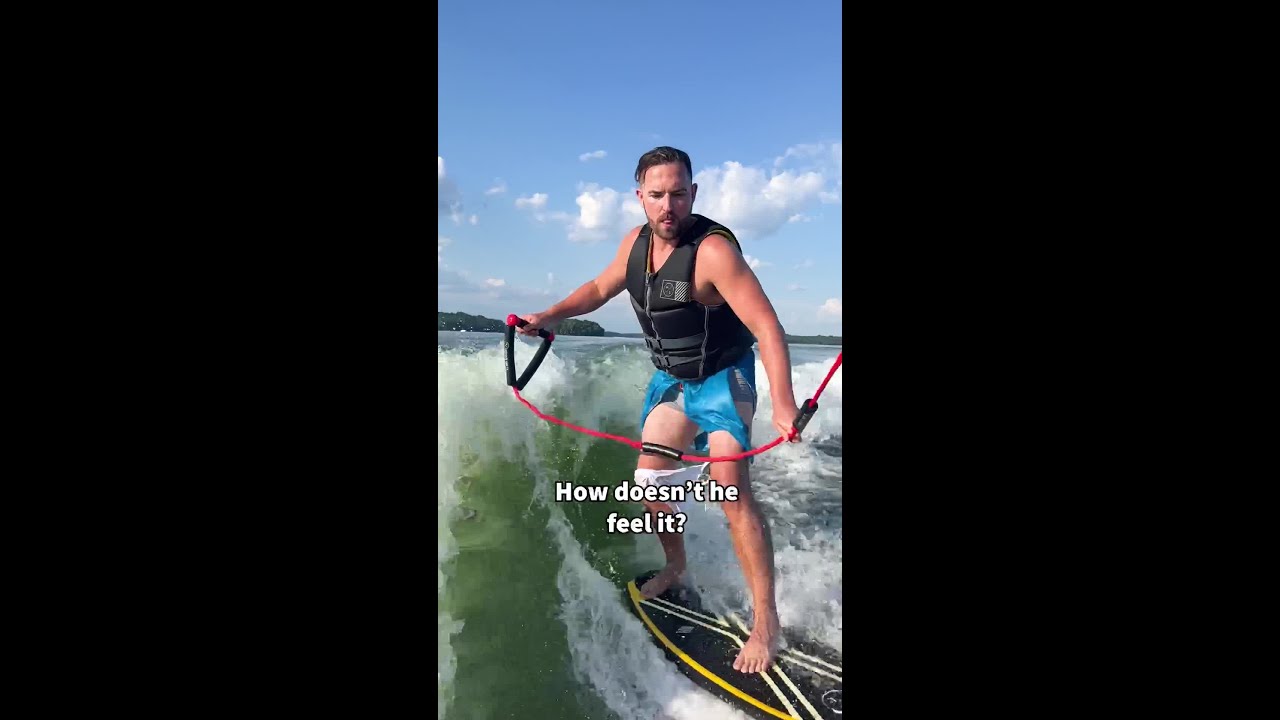 His swim trunks fall off while surfing!