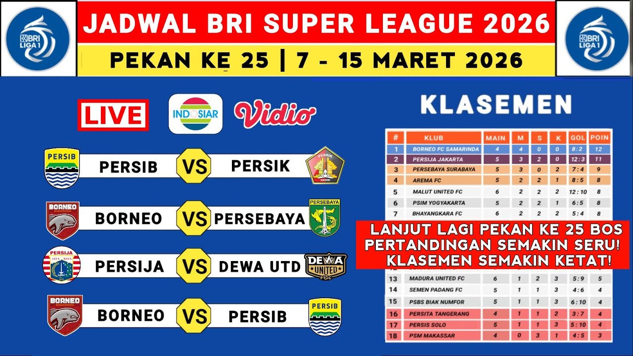Jadwal Liga 1 2025 Pekan ke 25 - Persib vs Persik - Persija vs Dewa United - Liga 1 Indonesia 2025