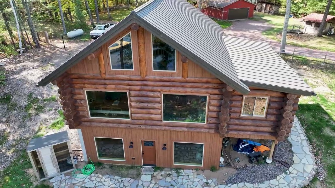 New Round Lake Log Home Constructed by Hill Construction Built in Hayward, Wisconsin