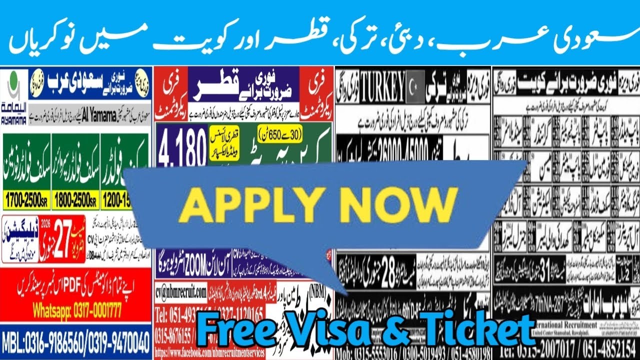 Today Foreign Jobs, Jobs in Saudi Arabia, UAE, Dubai, Qatar, Turkey And Kuwait for Pakistani