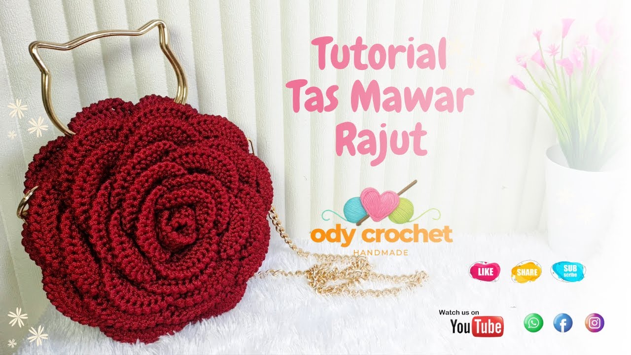 Tutorial Tas Rajut bentuk mawar, elegan, simpel dan cantik banget! 🧶💕