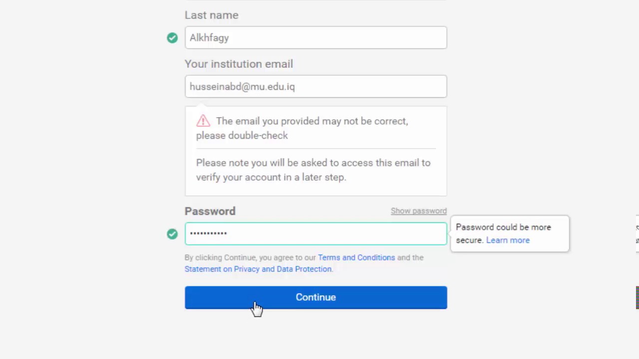 خطوات التسجيل في موقع Research Gate, Creating an account