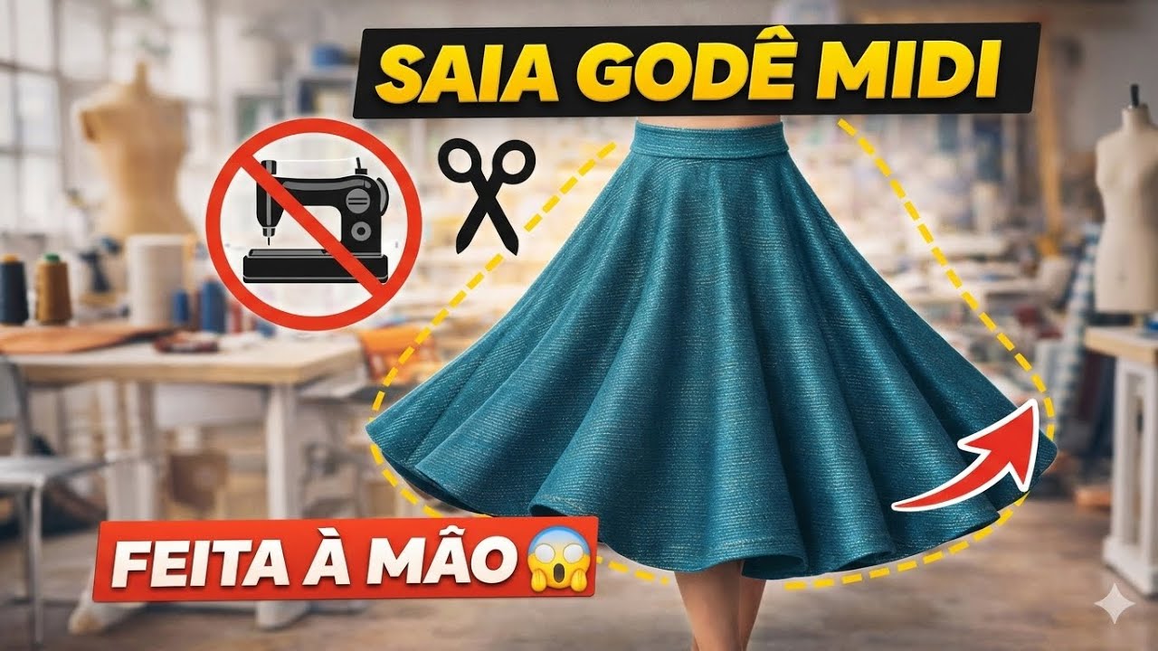 DIY. SAIA GODÊ MIDI - FEITA A MÃO 🖐