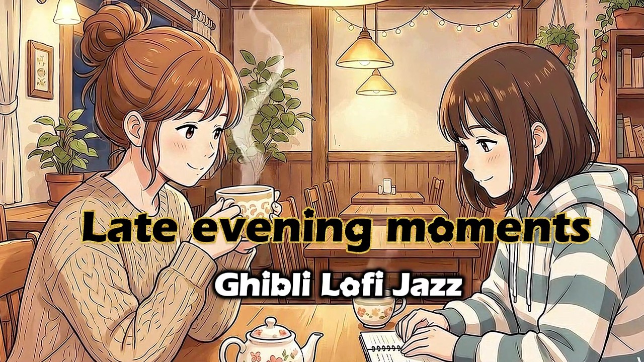 Late night moments Ghibli style 4K Lofi jazz chillhop anime Cozy cafe coffee time music vibe