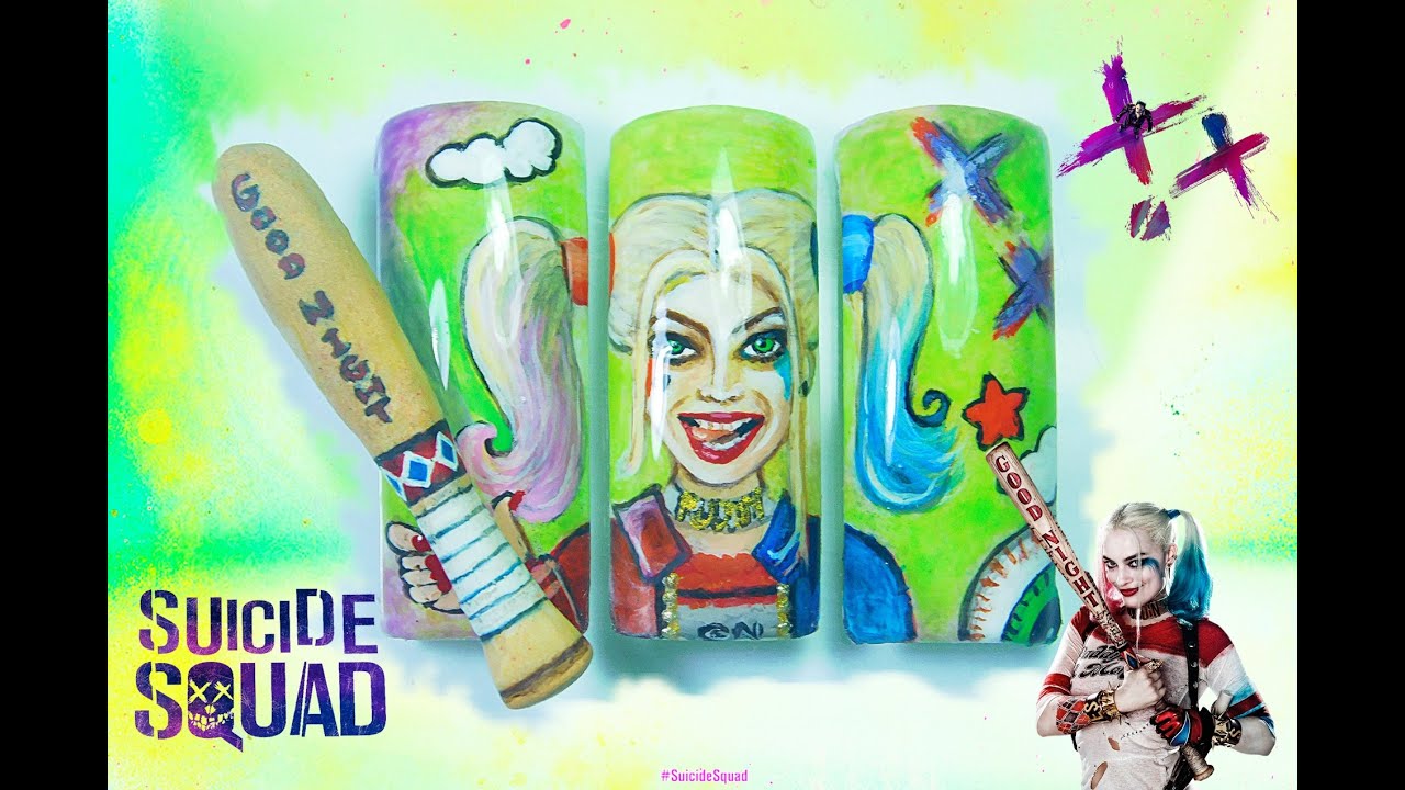 Nail art Arlequina -  Esquadrão Suicida - Harley Quinn 3D | Speed Nail art  ❤  | Aline Makelyne