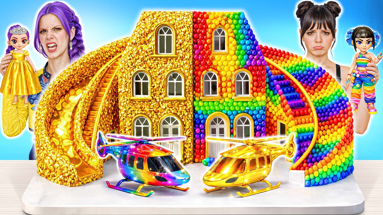 Мы построили потрясающий Радужный дом против Золотого дома для Руми и Зои | Смешные моменты от Di...