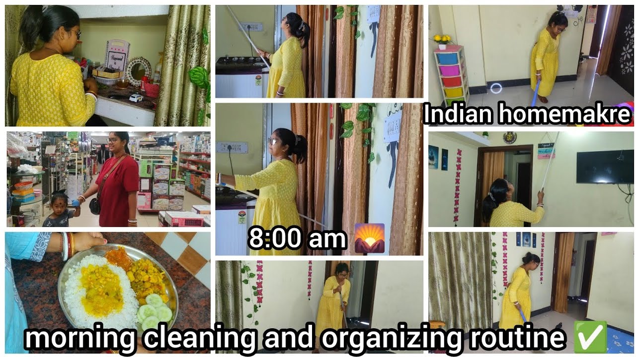 Indian Homemakre 8:00am Routine 🌞// Morning Cleaning And Organizing Routine ✅  #homemaker #cleaning 