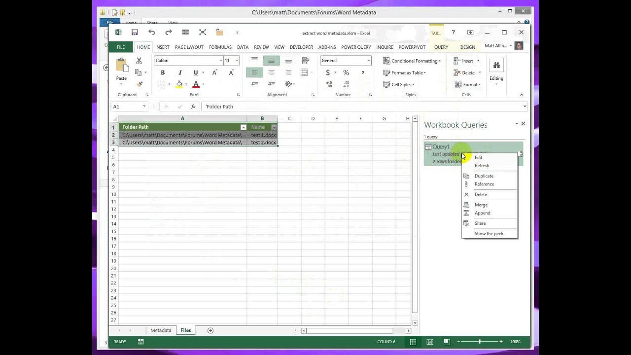 Extract Word Metadata using Excel VBA