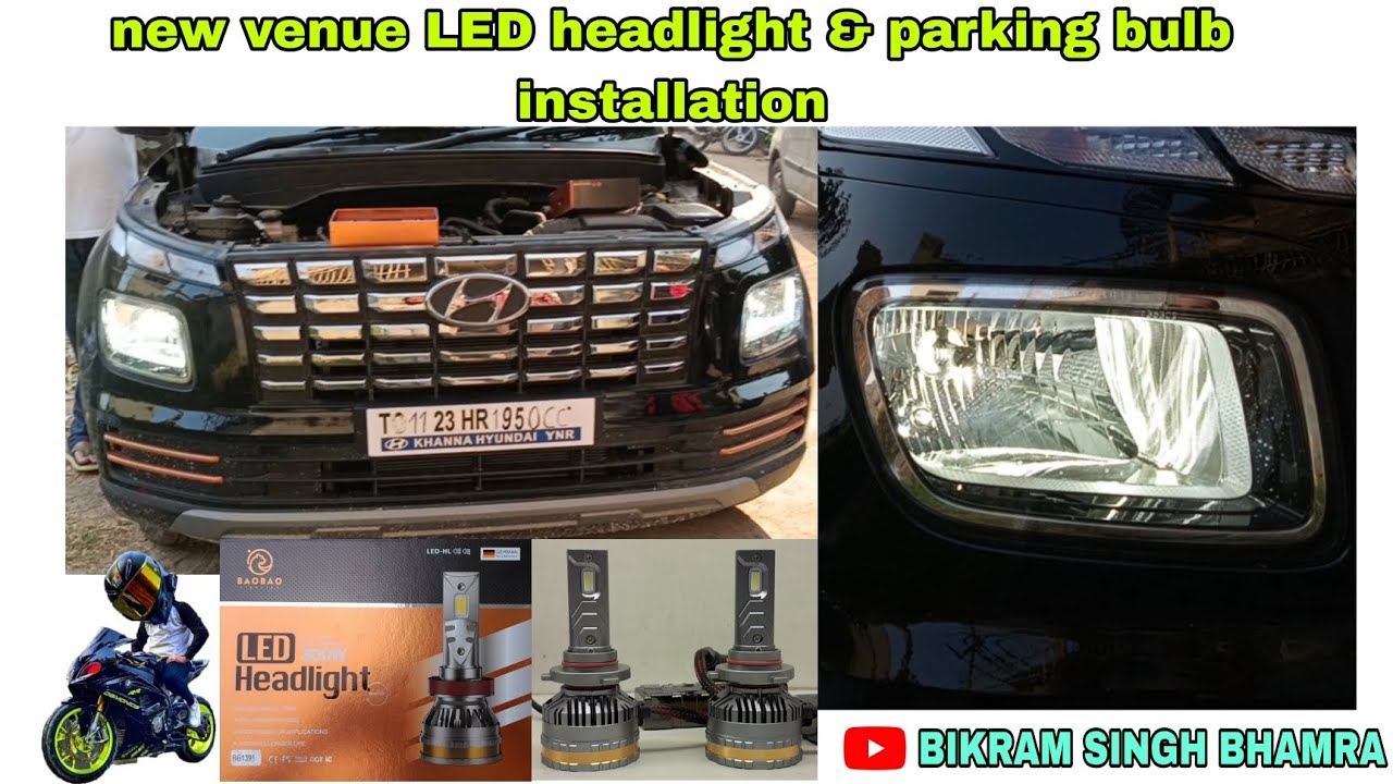 Hyundai venue installation Led headlight💥( Hindi) ✅car parking led bulb installation😍