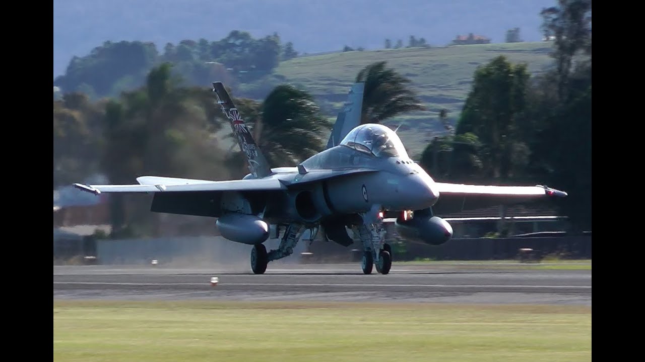 F/A-18 Hornets Arrival and 30 knots Crosswind Landing
