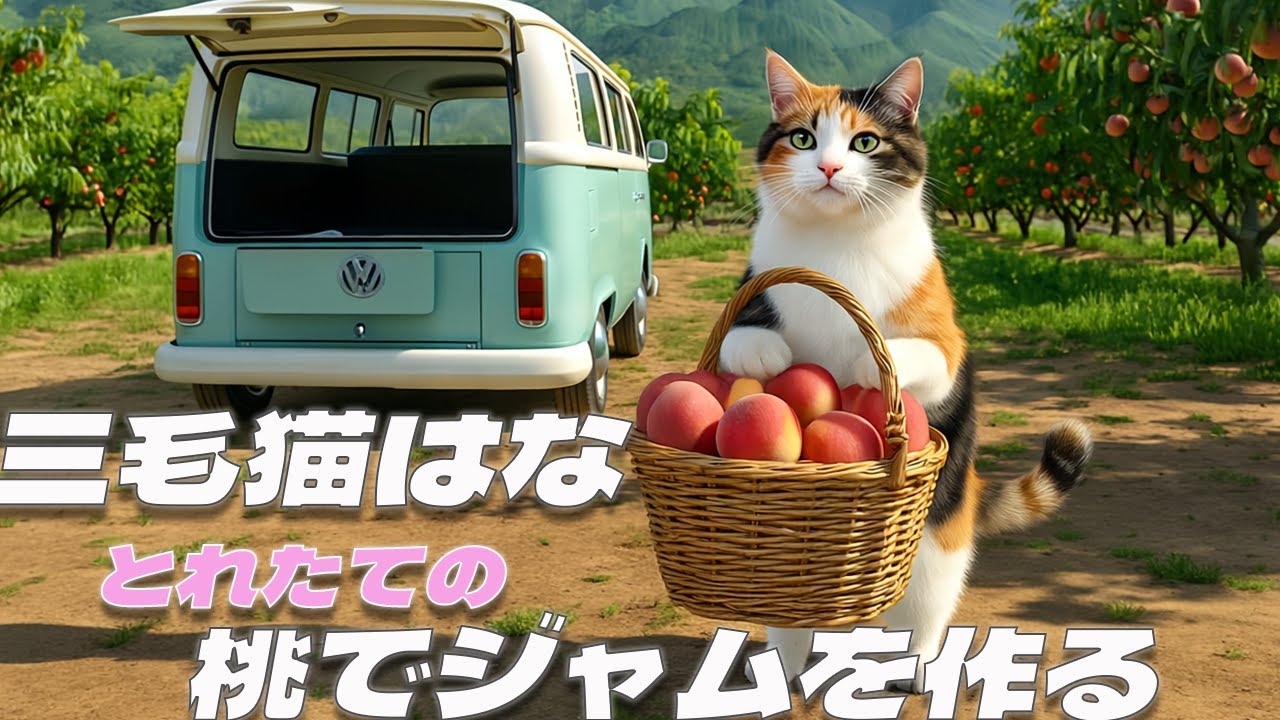 【はたらくねこ】三毛猫はな、とれたての桃でジャムを作る！🍑