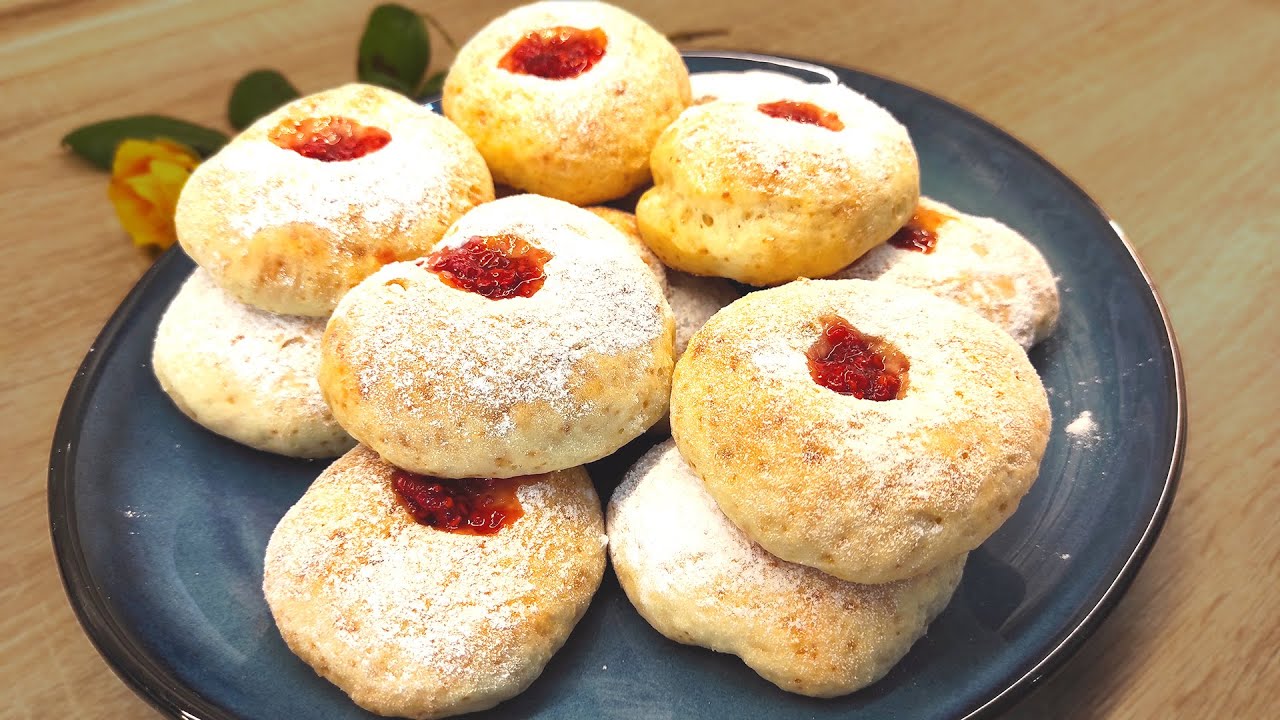 ТВОРОЖНЫЕ ПОНЧИКИ с малиной. БЫСТРО и ПРОСТО без дрожжей и масла! | Вкусные идеи