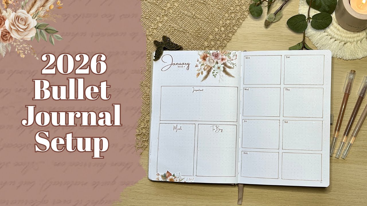 «Настройка Bullet Journal 2026 | Учебник по цветочным наклейкам и еженедельным разворотам»