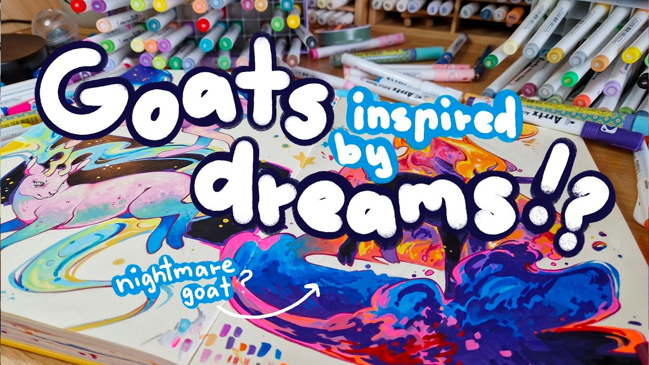 ⭐drawing with acrylic markers || lots of colors and goats