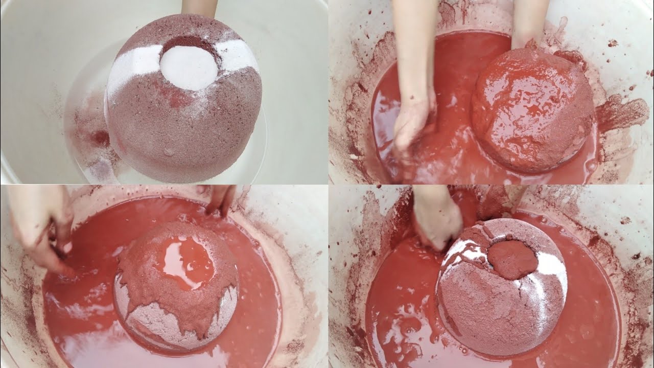 soft snappy red sand cement crumbles and dipping in water