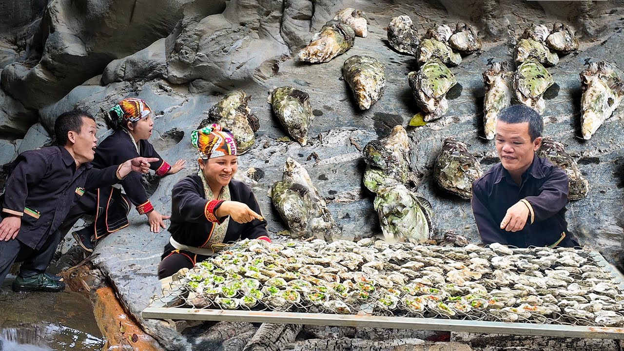 Dwarf family Discovers Oyster Cave in the Forest | Simple, Rustic Oyster Grilling | Primitive Life