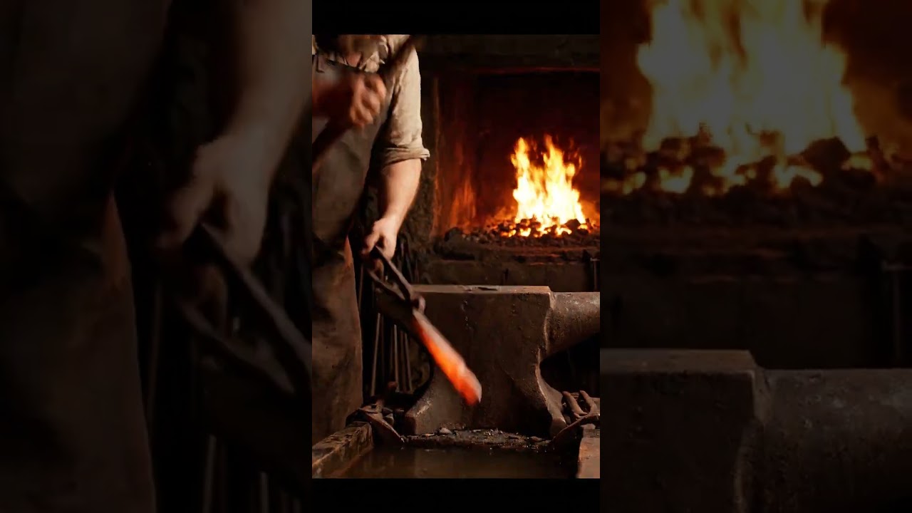 ASMR Blacksmith Forging: Medieval Hammering & Quenching Sounds (Fire & Anvil)