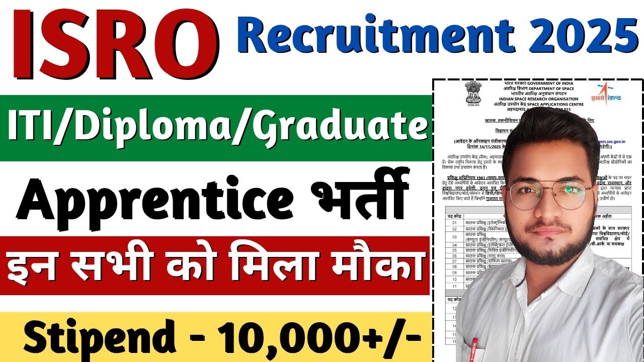 ISRO ITI, Diploma, Graduate Apprentice 2025, ISRO SAC Apprentice Form 2025,ISRO New Recruitment 2025