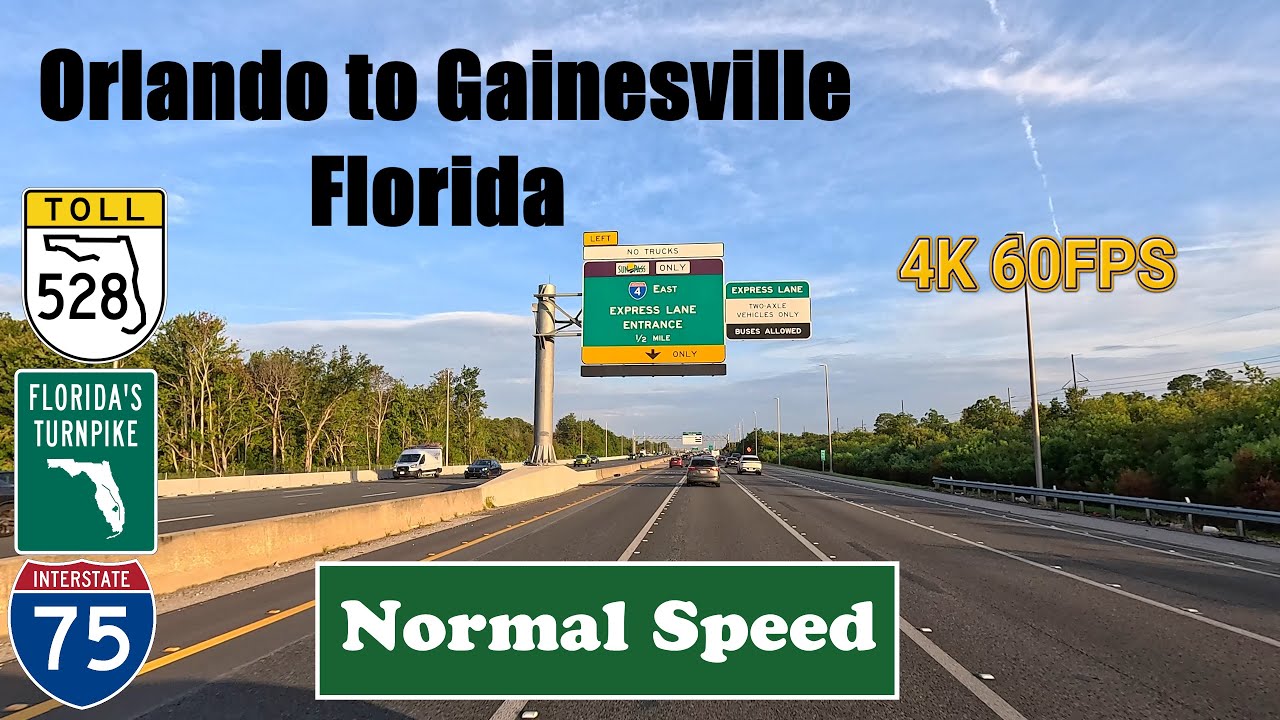 4K Orlando to Gainesville. Florida SR 528 & Florida's Turnpike & Interstate 75. I 75