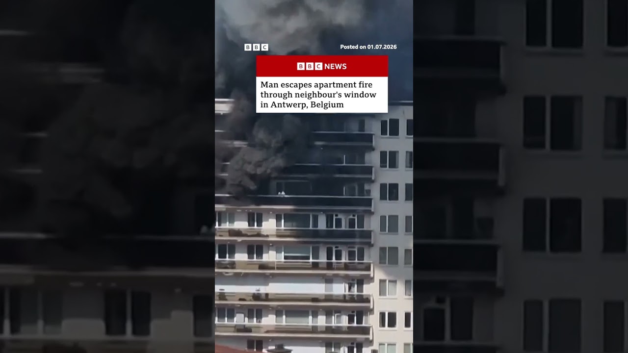 Man escapes apartment fire through neighbour's window in Antwerp. #Belgium #BBCNews