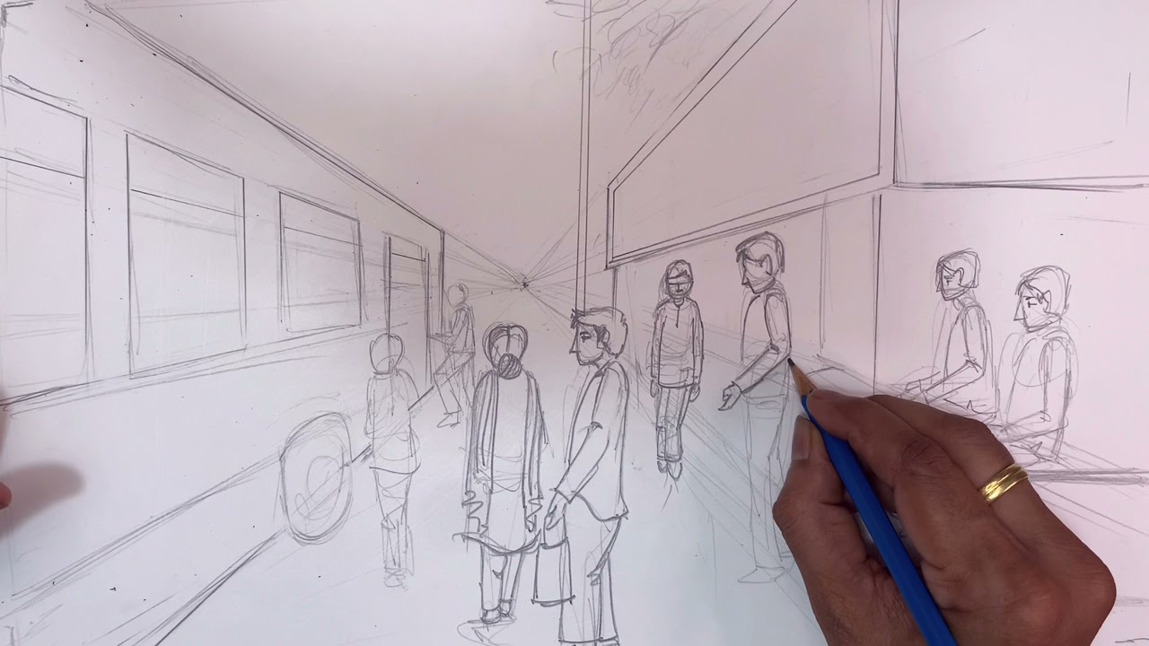 #12  Bus Stop Drawing | How to draw composition of Bus Stop Scene | Bus Stop Scene Painting