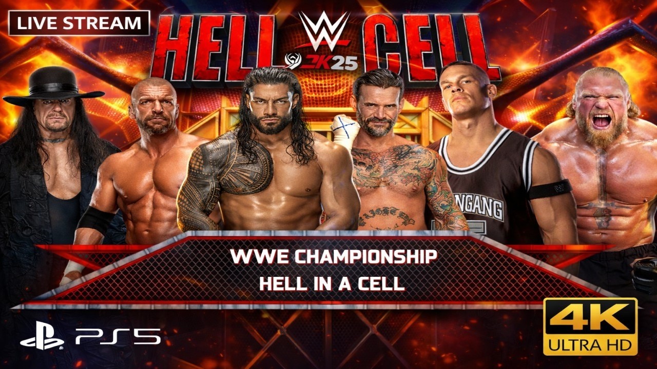Who Survives Hell in a Cell? RomanReigns vs Cena vs Brock vs CMPunk vs TripleH vsUndertaker–WWE 2K25