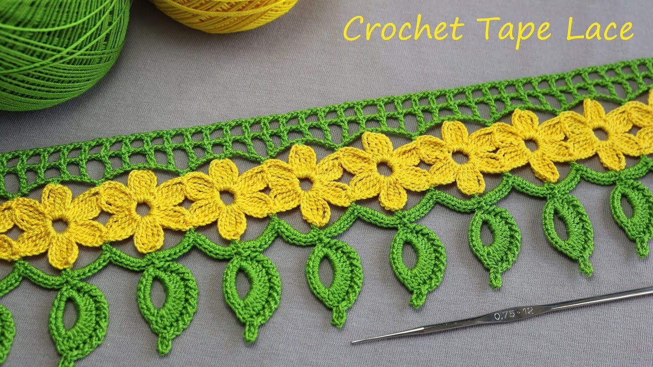 ЦВЕТОЧНОЕ ЛЕНТОЧНОЕ КРУЖЕВО вязание крючком КАЙМА  Crochet Lace Floral Ribbon Tape Tutorial