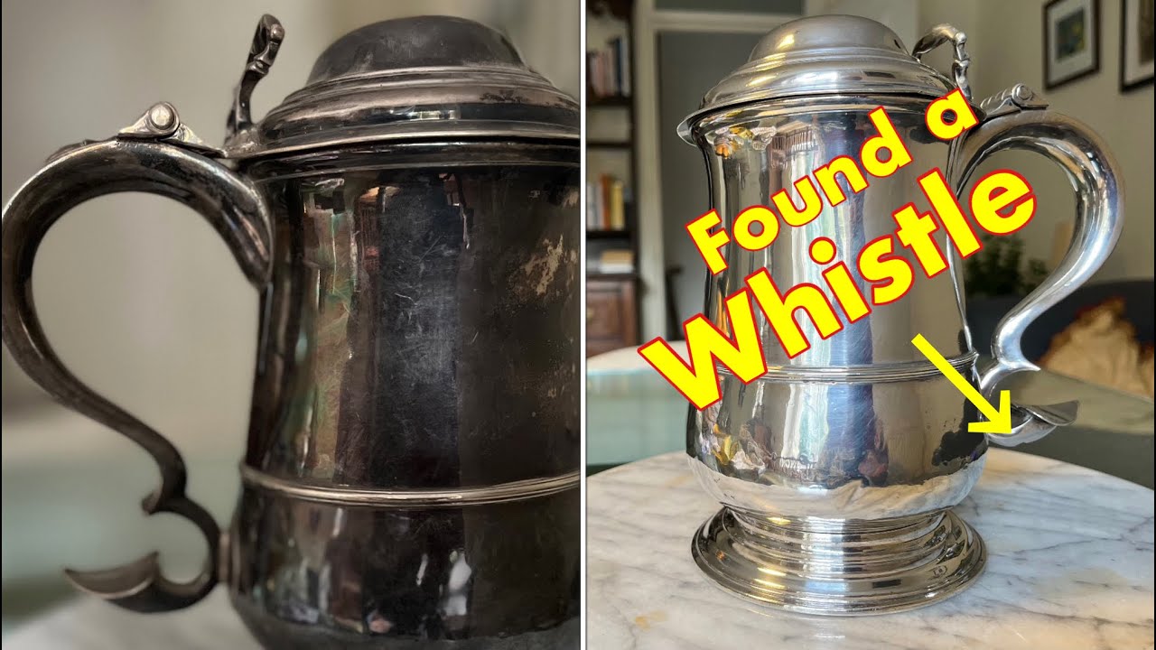 First Clean/Polish in 100 years | Antique Silver Tankard from 1750 with built in whistle