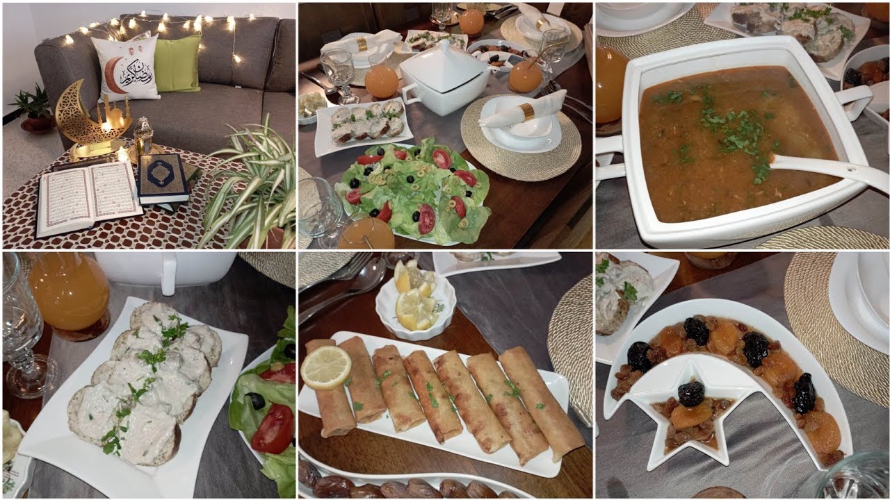 اقتراح طاولة اول يوم رمضان🌛✨وصفة شريبة فريك ،رولي الدجاج بالفطر والزيتون؛طاجين لحلو،بوراك بحشو طري.