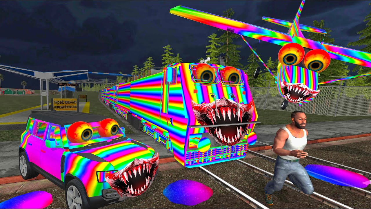 Franklin vs Haunted Rainbow Car - INDIAN BIKE DRIVING 3D